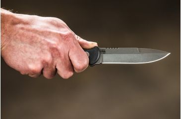 Image of Tops Knives Al Mar Mini Sere Operator, Fixed Blade Knif, 4 in, Tumble Blade Finish, 154cm RC 58-60 Cryo Treated Steel, Black G10 Handle AMAR-01