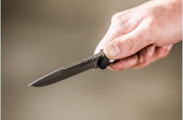 Image of Tops Knives Al Mar Mini Sere Operator, Fixed Blade Knif, 4 in, Tumble Blade Finish, 154cm RC 58-60 Cryo Treated Steel, Black G10 Handle AMAR-01