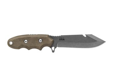 Image of Tops Knives Backpacker's Bowie Fixed Blade Knife,4.5in,1095 RC 56-58 Steel,Tumble Blade,Green Canvas Micarta Handle, BPB-01