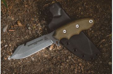 Image of Tops Knives Backpacker's Bowie Fixed Blade Knife,4.5in,1095 RC 56-58 Steel,Tumble Blade,Green Canvas Micarta Handle, BPB-01