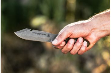 Image of Tops Knives Backpacker's Bowie Fixed Blade Knife,4.5in,1095 RC 56-58 Steel,Tumble Blade,Green Canvas Micarta Handle, BPB-01