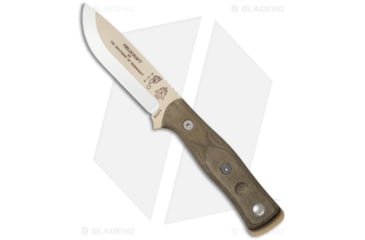 Image of TOPS Knives BOB Brothers of Bushcraft Fieldcraft Fixed Blade Knife, 4.625in, 1095, Drop Point Blade, Micarta Green Handle, Tan/Green, 9.875in, BHQ-24775