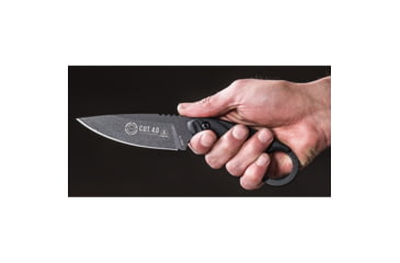 Image of TOPS Knives CUT Combat Utility Tool Knife, 8.5in Overall, 4.25in Black Traction Coated 1095Hc Steel Drop Point, Black Canvas Micarta Handle, Dragonfly Tread Handle, Black Kydex Sheath, CUT-40-A