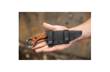 Image of TOPS Knives CUT Combat Utility Tool Knife, 8.5in Overall, 4.25in Camo 1095Hc Steel Blade, Tan Canvas Micarta Handle, Finger Ring, Dragonfly Tread Handle, Black Kydex Sheath, CUT-40-CAMO