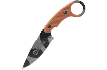 Image of TOPS Knives CUT Combat Utility Tool Knife, 8.5in Overall, 4.25in Camo 1095Hc Steel Blade, Tan Canvas Micarta Handle, Finger Ring, Dragonfly Tread Handle, Black Kydex Sheath, CUT-40-CAMO