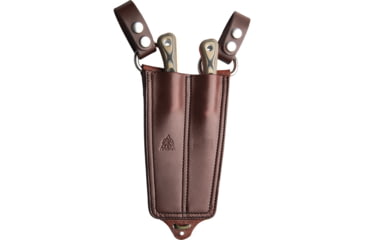 Image of TOPS Knives Muley Combo Knife w/ Leather Sheath, 9.25in Overall, 4.75in Tumbled 154CM Saw/Drop Point Skinner Blade, Black/Tan G10 Handle, Brown Leather Sheath, MCMB-01