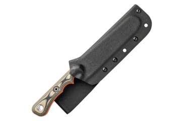 Image of TOPS Knives Muley Saw by Leo Espinoza, 9.25in Overall, 4.75in Tumbled 154CM Stainless Blade, Black/Tan G10 Handle, Kydex Sheath, MSAW-01