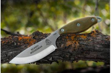 Image of Tops Knives Scandi Woodsman Fixed Blade Knife, Green, 3.5in, SWOOD-3.5