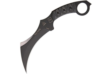 Image of TOPS Knives Tac Tops Karambit Knife, 11.25in Overall, 7.13in Black Traction Coated 1095Hc Steel Blade, Black Canvas Micarta Handle w/ Rocky Mountain Tread, Black Kydex Sheath, TAC-01-RMT
