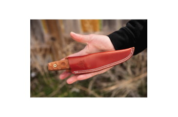 Image of TOPS Knives Tanimboca Puukko Knife, 7.75in Overall, 3.5in Tumbled Finish 1095Hc Steel Blade, Tan Canvas Micarta Handle, Rocky Mountain Tread Handle, Brown Leather Sheath, TPUK-01-RMT