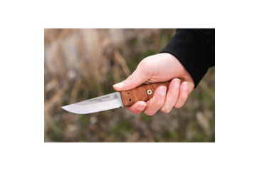 Image of TOPS Knives Tanimboca Puukko Knife, 7.75in Overall, 3.5in Tumbled Finish 1095Hc Steel Blade, Tan Canvas Micarta Handle, Rocky Mountain Tread Handle, Brown Leather Sheath, TPUK-01-RMT
