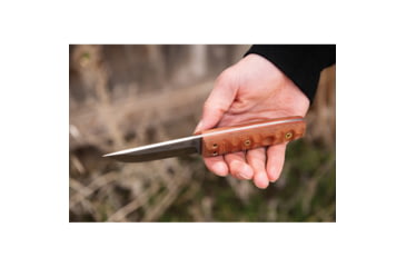 Image of TOPS Knives Tanimboca Puukko Knife, 7.75in Overall, 3.5in Tumbled Finish 1095Hc Steel Blade, Tan Canvas Micarta Handle, Rocky Mountain Tread Handle, Brown Leather Sheath, TPUK-01-RMT