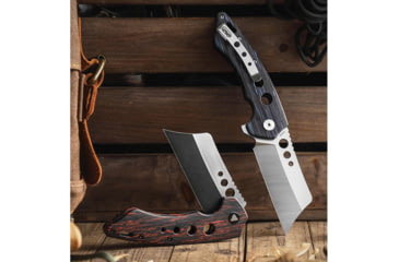 Image of TRIVISA Mensae Black/Red Folding Knife, 4.5in Closed, 3.38in Black Stonewash/Satin 154CM Blade, Black/Red G10 Handle, TY04-RB-154G