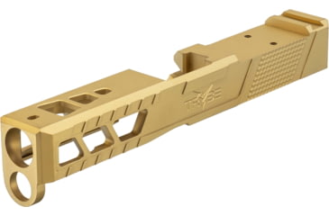 Image of TRYBE Defense Glock 19 Pistol Slide - Version 2, Gen 5, Viper Cut, Gold, SLDG19G5VPRV2-GLD