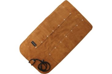 Image of UJ Ramelson 12 Pocket Leather Tool Roll, Measures 12 1/2in X 11in, Twelve Pockets, Each Pocket Measures 3 1/2in X 1 3/4in, Brown Leather Construction With Nylon Cord, 12POCKETLEATHERTOOLROLL