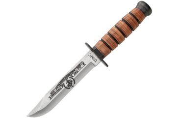 Image of United Cutlery USMC Combat Knife, 3.75 stainless clip point blade, Stacked leather handle, UC3369