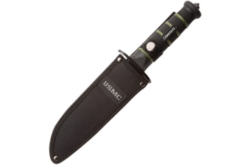 Image of United Cutlery USMCout Combat Fighter Knife, 12.5in Overall, 6.5in Black Matte 420 SS Clip Point Blade, Rubberized Handle, SS Guard, Black/Green Handle, Black Nylon Sheath, UC3156