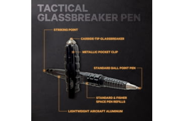 Image of UZI Tactical Defender Pen W/ Glassbreaker &amp; Striking Point - UZI-TACPEN12-BK