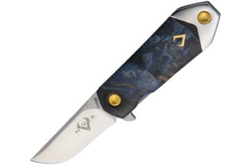 Image of V NIVES KillaBite Framelock Blue Folding Knife, 1.5 satin finish S35VN stainless blade, Blue wood handle with blue titanium back handle, V22WPBL