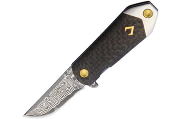 Image of V NIVES KillaBite Framelock CF Dam Folding Knife, 1.5 Damascus steel blade, Carbon fiber handle with blue titanium back handle, V22CPDBL