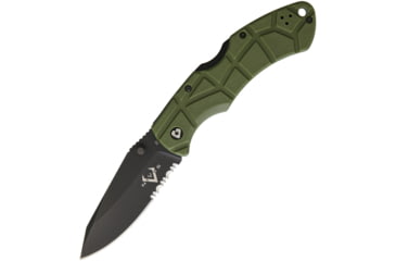 Image of V NIVES Lockback Folding Knife, 3.25 black finish partially serrated D2 tool stee, OD green sculpted FRN handle, V09FRNPSBGR