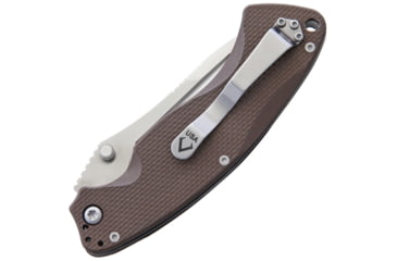 Image of V NIVES Olympian Linerlock Folding Knife, 5in Closed, 3.75in Satin 154Cm SS Blade, Dark Earth Textured G10 Handle, Thumb Stud, Pocket Clip, Black Synthetic Storage Case, V11GPE