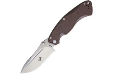 Image of V NIVES Olympian Linerlock Folding Knife, 5in Closed, 3.75in Satin 154Cm SS Blade, Dark Earth Textured G10 Handle, Thumb Stud, Pocket Clip, Black Synthetic Storage Case, V11GPE