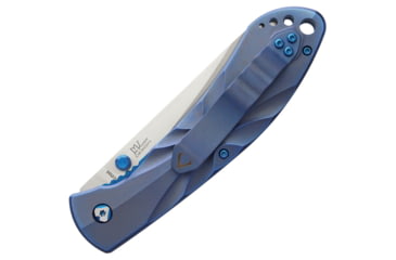 Image of V NIVES Poseidon Linerlock Folding Knife, 4.75in Closed, 3.5in Satin 154Cm SS Blade, Blue Sculpted Titanium Handle, Thumb Stud, Pocket Clip, Storage Case., V04TIPBL