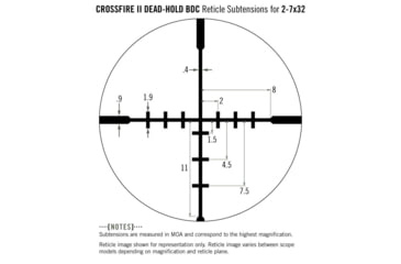 Image of Vortex Crossfire II 2-7x32mm Rifle Scope, 1in Tube, Second Focal Plane, Black, Anodized, Non-Illuminated Dead-Hold BDC Reticle, MOA Adjustment, CF2-31003