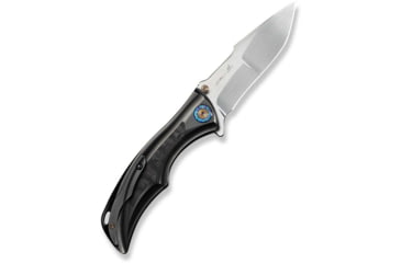 Image of We Knife Co Ltd Tighe Down Flipper &amp; Thumb Stud &amp; Button Lock Knife Polished Gray Orange Peel Textured Titanium Integral Handle With Rose Carbon Fiber Inlay