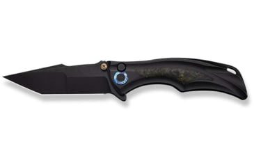 Image of We Knife Co Ltd Tighe Down Flipper &amp; Thumb Stud &amp; Button Lock Knife Black Titanium Integral Handle With Black &amp; Yellow Carbon Fiber Inlay 4inch Black Stonewashed Bohler M390 Blade, Tanto