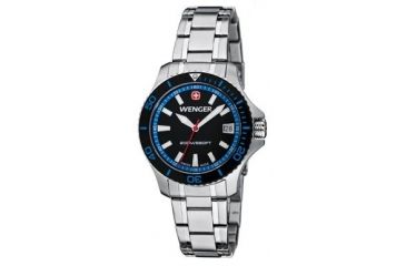 Image of Wenger Ladies Sea Force Swiss Watch w/ Black &amp; Blue Dial Black &amp; Blue Bezel Bracelet 621.104