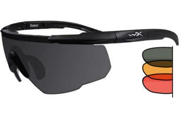 Image of Wiley X Saber Advanced Eyeshields, Matte Black w/ Grey, Rust, red Lenses 309