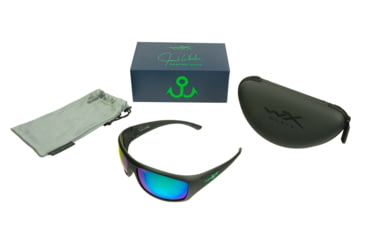 Image of Wiley X WX Omega Sunglasses, Matte Black Frame, Captivate Polarized Green Mirror Lens, ACOME22