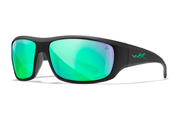 Image of Wiley X WX Omega Sunglasses, Matte Black Frame, Captivate Polarized Green Mirror Lens, ACOME22