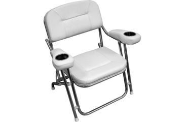 Image of Wise Folding Deck Chair w/ Dual Cup Holders, White, Large, 3367-784