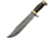 Damascus Bowie Knife, 16.25in Overall, 10.5in Damascus Steel Clip Point Blade, Stacked Leather Handle, Brass Guard, Brown Leather Sheath, DM-1204