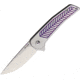 Alliance Designs Scout Framelock Folding Knife, 3.25in Closed, 2.25in Satin Rwl-34 Steel Blade, Satin And Purple Finish Titanium Handle, Pocket Clip, Black Synthetic Case, S1P