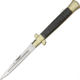 Benchmark Large Stiletto Folding Knife, 4.75in Mirror False Edge SS Stiletto Style Blade, Black Wood Handle, Brass Bolster, Black, BMK035