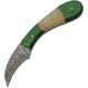 Damascus Hook Hunter Green Knife, 2.5 Damascus steel curved blade, Green wood and camel bone handle, DM-1260GN