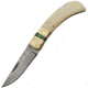 Damascus Lockback Smooth Bone Folding Knife, 3in Damascus Steel Clip Point Blade, White Smooth Bone, DM-1199