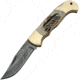 Damascus Lockback Stag Folding Knife, 3.25in Damascus Steel Clip Point Blade, Stag Bone, DM-1162SG