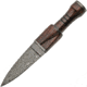 Damascus Sgian Dubh Wood Sheath Knife, 9.25in Overall, 4.5in Double Edge Damascus Steel Dagger Blade, Rosewood Handle, Rosewood And Leather Sheath, DM-1171