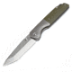 Kansept Knives Warrior Framelock Green Folding Knife, 3.5 stonewash and satin finish CPM S35VN stainles, Gray titanium handle with green micarta inlay, K1005T5