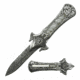 MC Masters Collection MC-A047GY Spring Assisted Knife, 2.7in, 3CR13 Stainless Steel, Dagger, Damascus Blade, Stainless Steel Handle, Gray, MC-A047GY