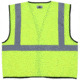 MCR Safety Hi Vis Reflective Safety Vest, ANSI Type R Class 2, Solid with 2in Silver Stripes, Hook and Loop Front Closure, Fluorescent Lime, 2X, VCL2SLX2