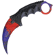 Miscellaneous Multi Color Neck Knife, 7.25in Overall, 3.5in SS Karambit Blade, Black Finger Grooved Nylon Handle, Red And Purple Blade, Black Nylon Neck Sheath, YC-9115-BR