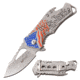 Mtech Drop Point Spring Assisted Knife w/Bottle Opener, 2.25 in, 3Cr13 Stainless Steel Stainless Steel, Stainless/Flag, MT-A882SAF