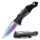Mtech Drop Point Spring Assisted Knife w/Bottle Opener, 3.5 in, 3Cr13 Stainless Steel Stainless Steel, Rainbow, MT-A705G2-RB