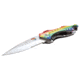 Mtech Drop Point Spring Assisted Knife w/Bottle Opener, 3.5 in, 3Cr13 Stainless Steel Stainless Steel, Serrated, Rainbow, MT-A705RB